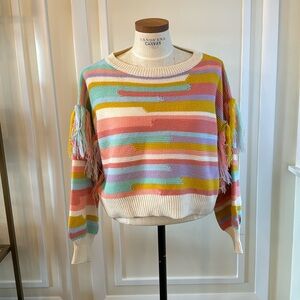 Colorful Cropped Fringe Sweater